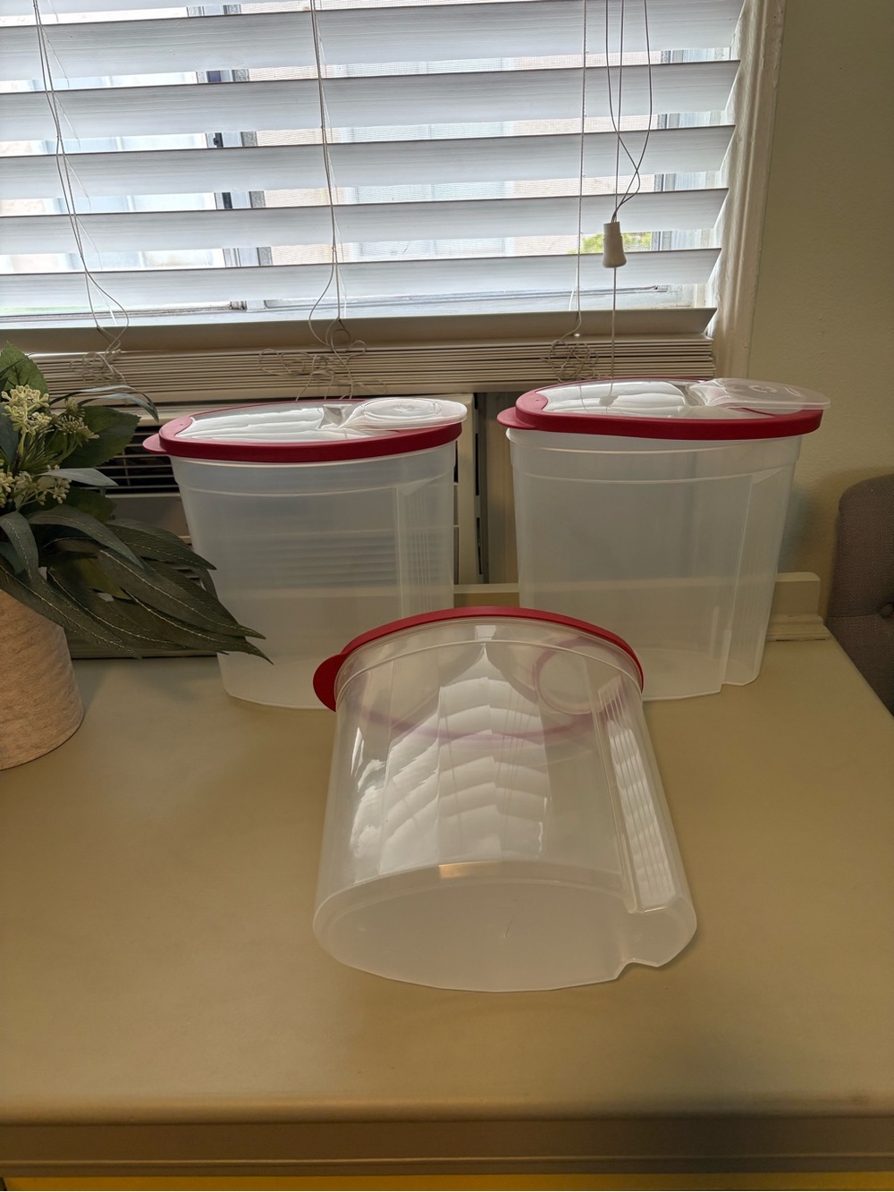 Rubbermaid Clear Food Storage Canisters with Red Lids - 3 Piece Set